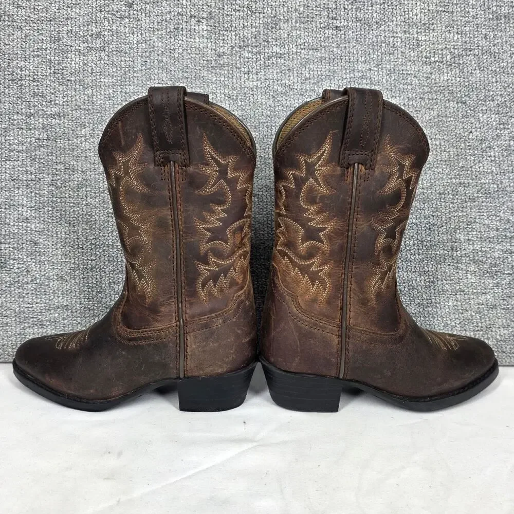 ARIAT HERITAGE WESTERN COWBOY DISTRESSED DARK BROWN LEATHER BOOTS – YOUTH SIZE 8